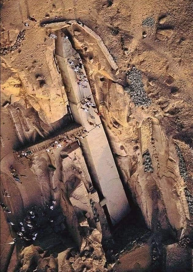 Aerial view of an unfinished obelisk in Aswan, Egypt