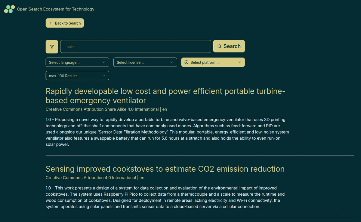 screenshot of search engine
