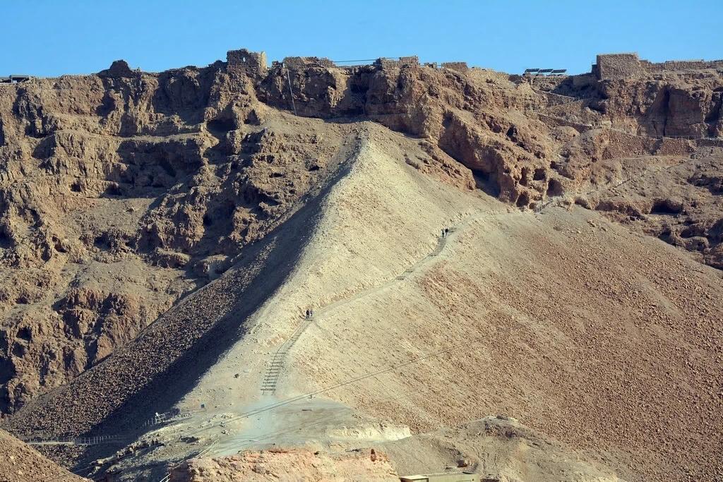 Another image of Masada, Israel, showing the earthen ramp the Romans constructed 2000 years ago to siege it