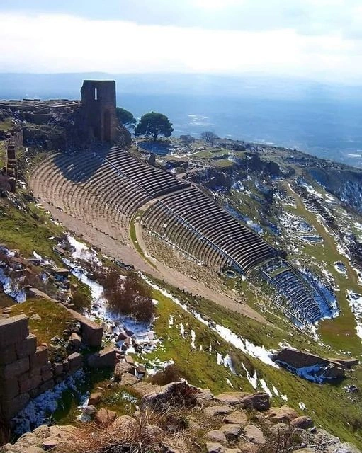 Hellenic amphitheatre built into the slope of a hill, Pergamon, modern-day Turkiye, built ~250 BCE